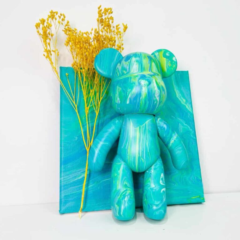 Green bear acrylic pour creation from workshop